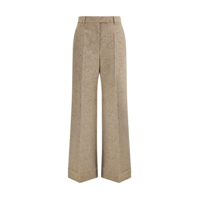 Beige Fleece Wool Casual Pants