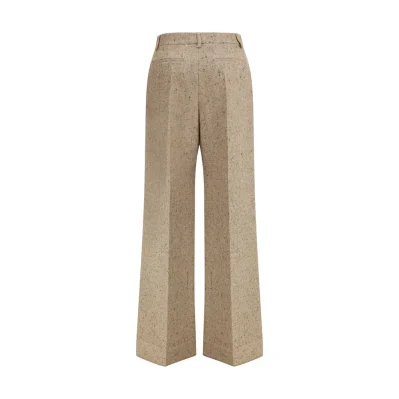Beige Fleece Wool Casual Pants