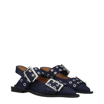 Blue Fabric Flat Sandals