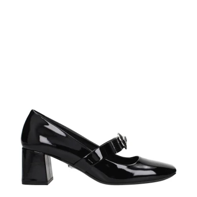 Black Leather Mid Heel Pumps