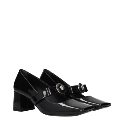 Black Leather Mid Heel Pumps