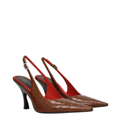 Brown Leather High Heel Pumps
