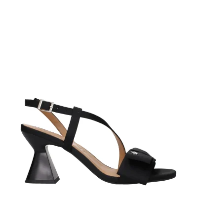 Black Fabric Stiletto Heels Sandals