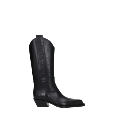 Black Leather High Heel Boots
