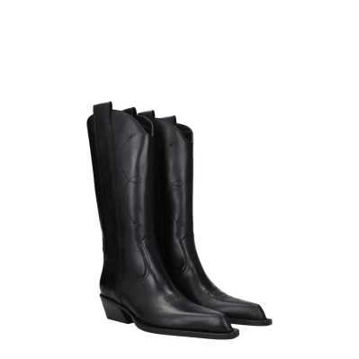 Black Leather High Heel Boots