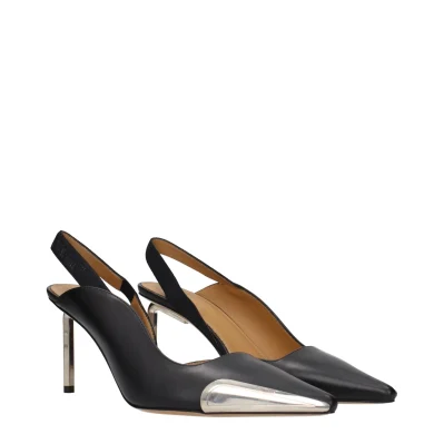 Black Leather High Heel Pumps