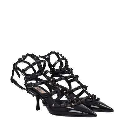 Black Leather Stiletto Heels Sandals