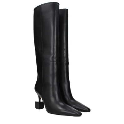 Black Leather High Heel Boots