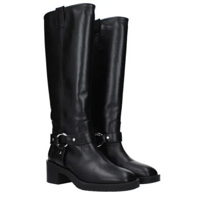 Black Leather High Heel Boots