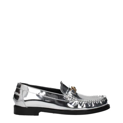 Gray Leather Slip-On Loafers
