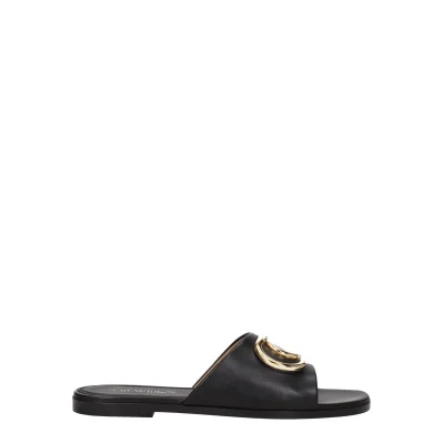 Black Leather Slippers Sandals