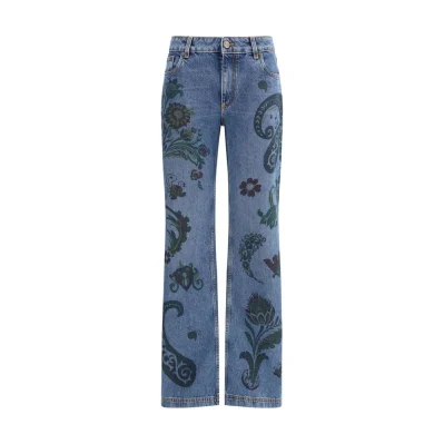 Blue Cotton Flared Jeans