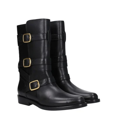 Black Leather Flat Boots