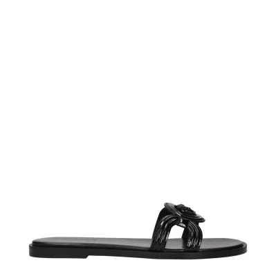 Black Leather Slippers Sandals