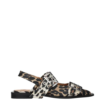 Brown Fabric Flat Sandals