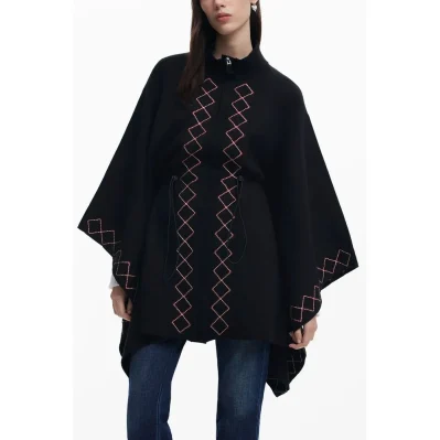 Black Polyester Women Poncho