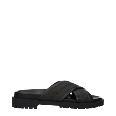 Green Fabric Flat Sandals