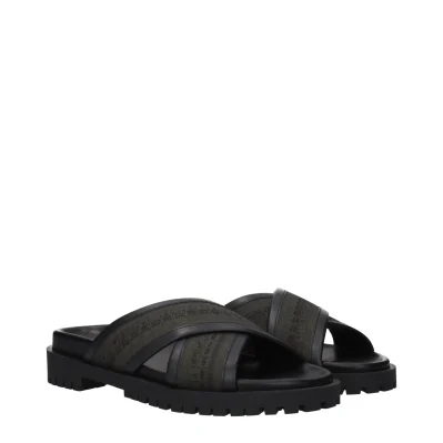 Green Fabric Flat Sandals