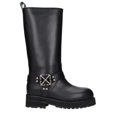 Black Leather Flat Boots