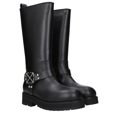 Black Leather Flat Boots
