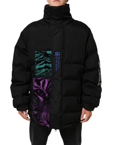 Black Nylon Puffer Men Full Zip Jacket