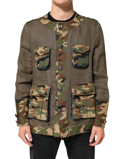 Brown Camouflage Linen Button Down Jacket