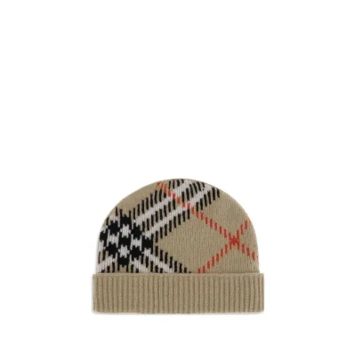 Cashmere blend Check beanie Hat