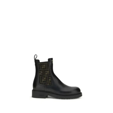 FF leather and fabric Ankle Boots