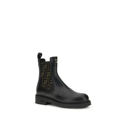 FF leather and fabric Ankle Boots