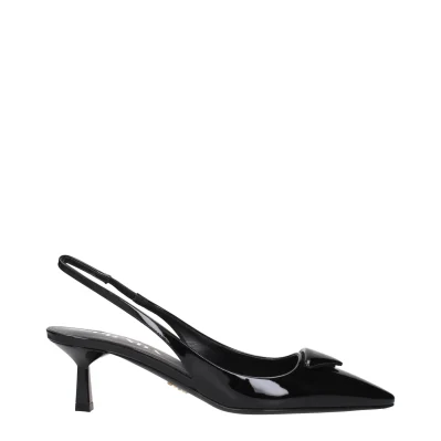 Black Leather Mid Heel Pumps