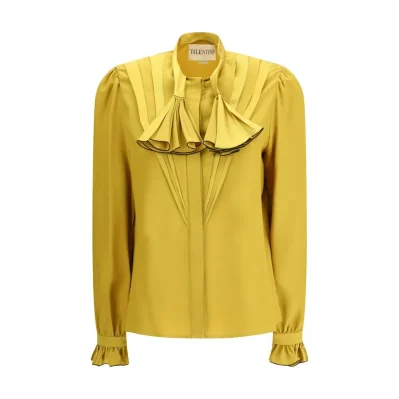 Silk Ruffle Pleated Blouse