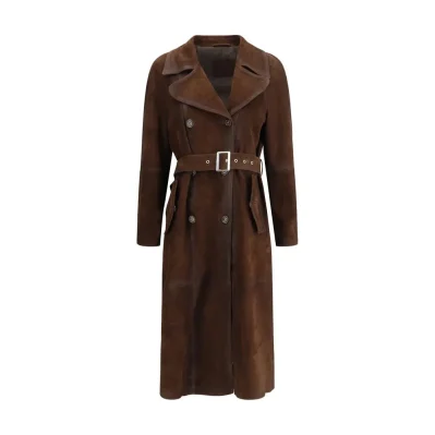 Double-breasted Trench Coat with belt in vintage-effect heavy suede
