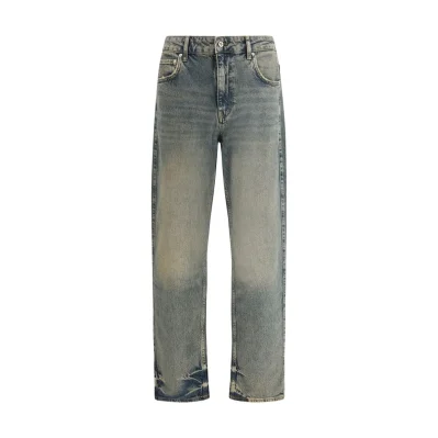 Blue Cotton Straight-Leg Jeans