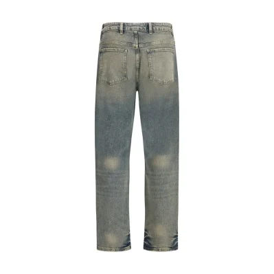Blue Cotton Straight-Leg Jeans