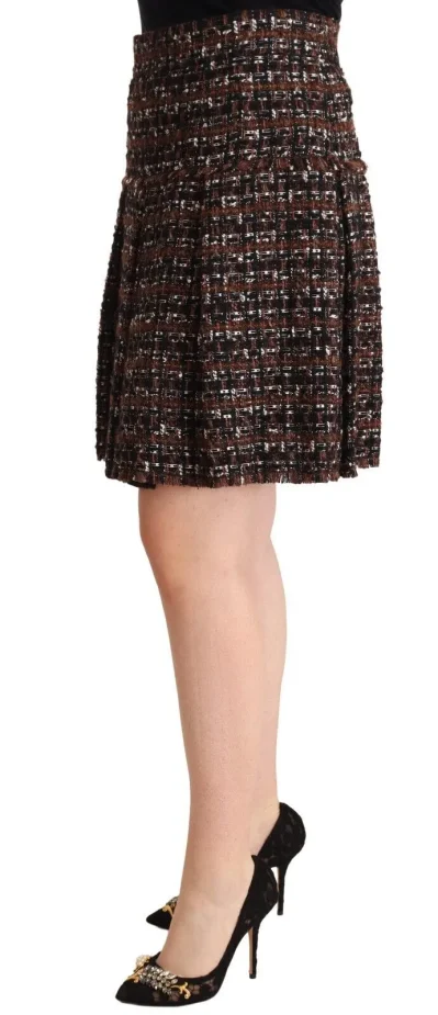 Brown High Waist Mini A-Line Pleated Skirt
