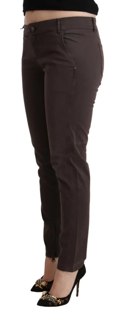Brown Cotton Low Waist Slim Fit Pants