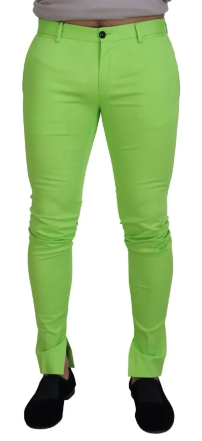 Light Green Cotton Skinny Men Trousers Pants