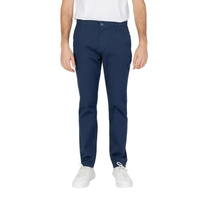 Blue Cotton Casual Pants