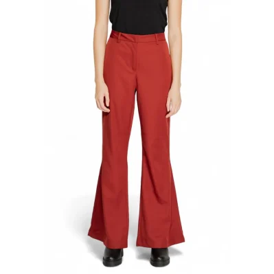 Red Polyester Flared Pants