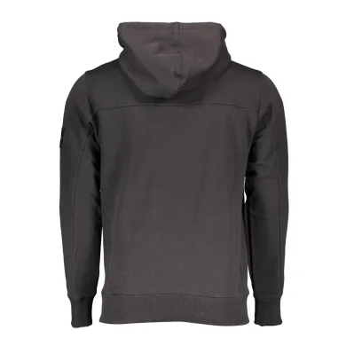 Black Cotton Men Sweater with Central Pocket and Hood
