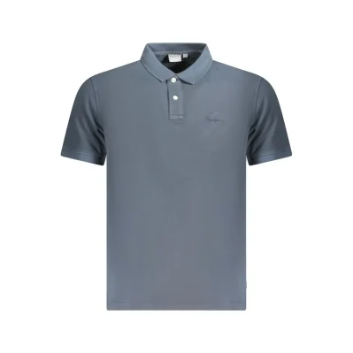 Blue Cotton Men Polo Shirt
