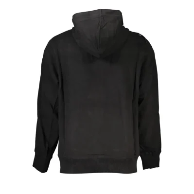 Black Cotton Men Sweater with Hood and Pockets