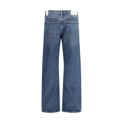 Blue Cotton Straight-Leg Jeans