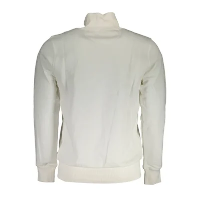 White Cotton Men Sweater With Zip and Pockets