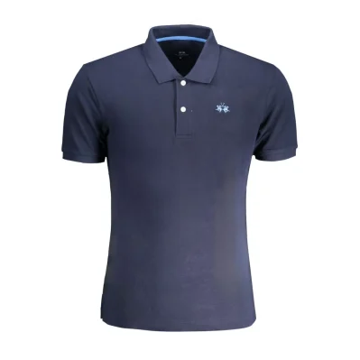 Blue Cotton Men Polo Shirt