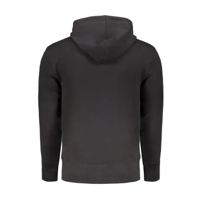 Black Cotton Men Sweater with Hood and Central Pockets