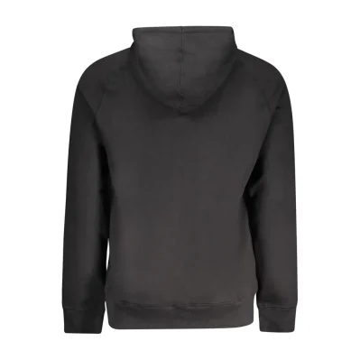 Black Cotton Men Sweater with Central Pockets and Zip