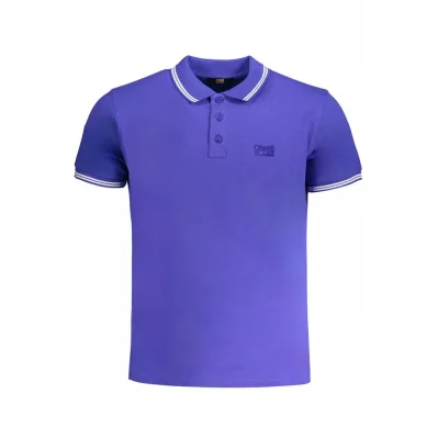 Blue Cotton Men Polo Shirt