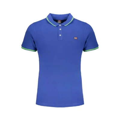 Blue Cotton Men Polo Shirt