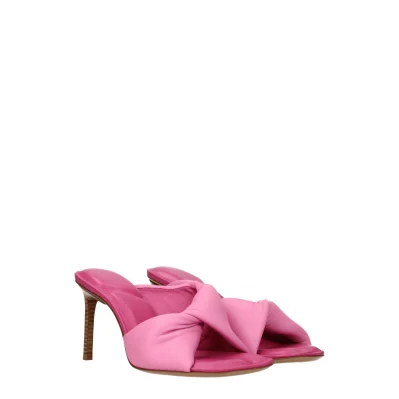 Pink Leather Stiletto Heel Sandals